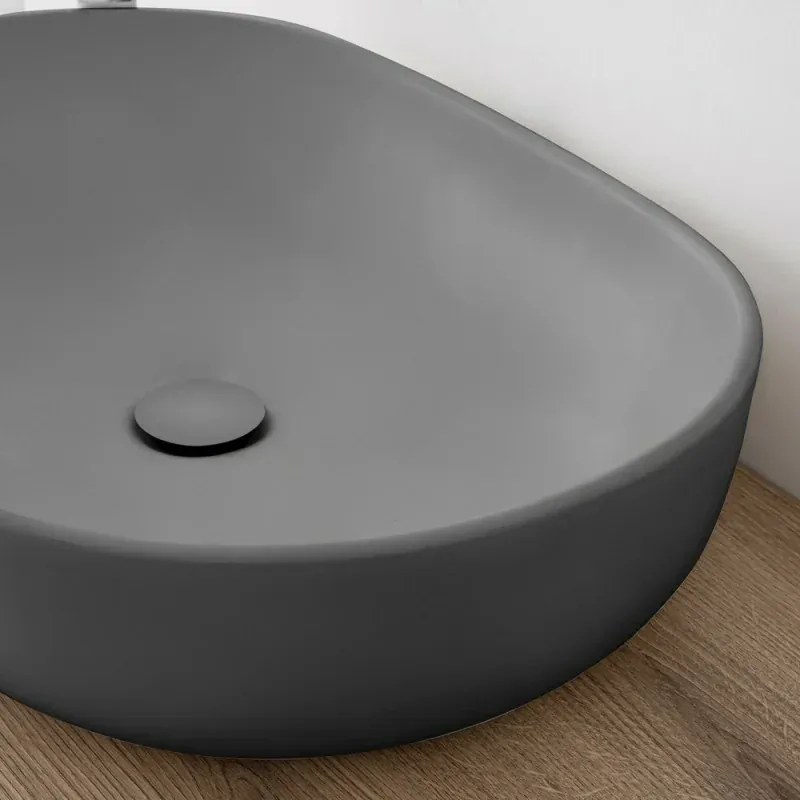Lavabo da appoggio ovale 60x41 cm grigio scuro opaco Tokyo
