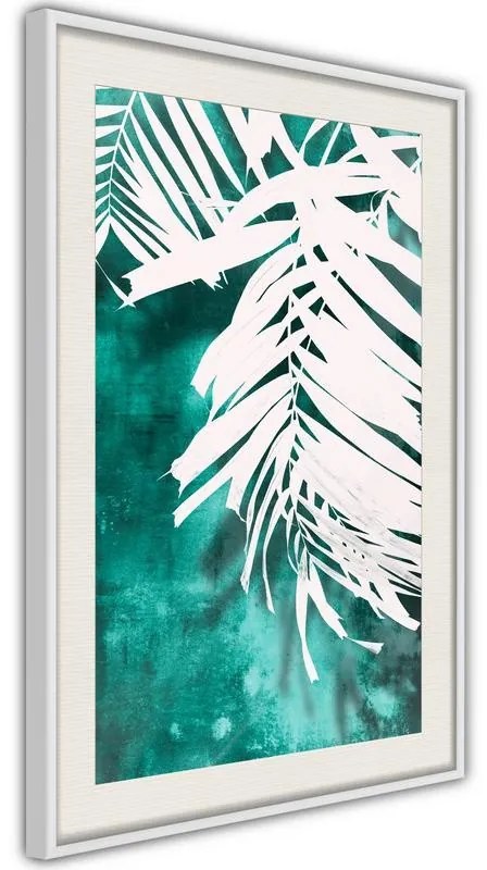 Poster  White Palm on Teal Background  Cornice Quadri Cornice nera con pass-partout, Larghezza x Altezza Home decor 40x60