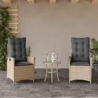 Sedie Reclinabili Giardino 2pz Cuscini Beige Misto Polyrattan 365269