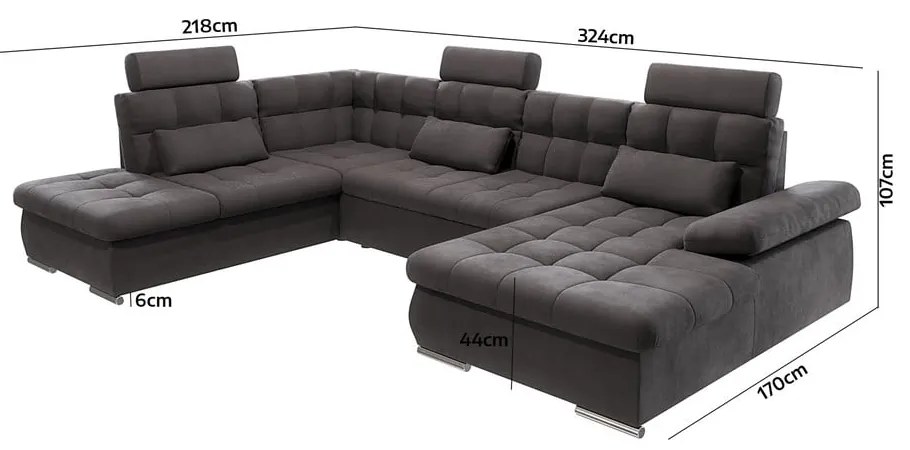 Divano angolare color antracite allungabile e con contenitore (con penisola a sinistra/a U) Merkur – Ropez