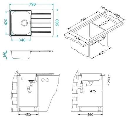 ALVEUS 1069147 - Lavello della cucina LINE 79x50 cm opaco acciaio/raso