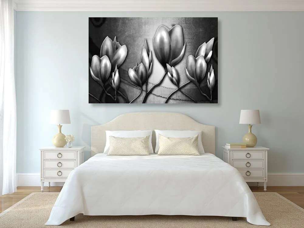 Stampa su tela – Fiori in stile etnico in bianco e nero