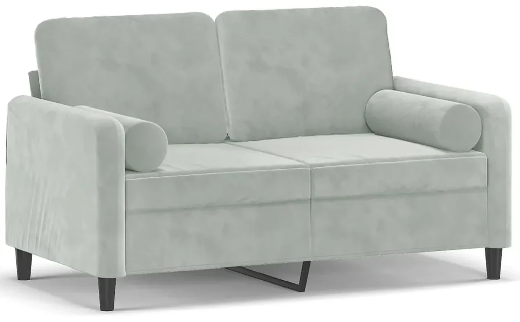 Divano a 2 posti con cuscini grigio chiaro 120 cm in velluto