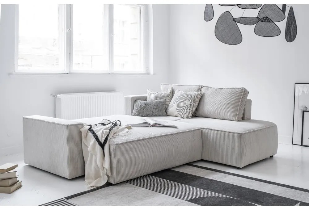 Divano letto angolare in velluto a coste bianco Brave Dave - Miuform