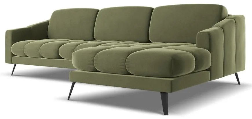 Divano angolare verde (con penisola a destra) con rivestimento in velluto Nalu – Makamii