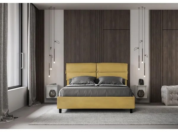 Letto matrimoniale e rete 160x190 in microfibra ocra Nandy