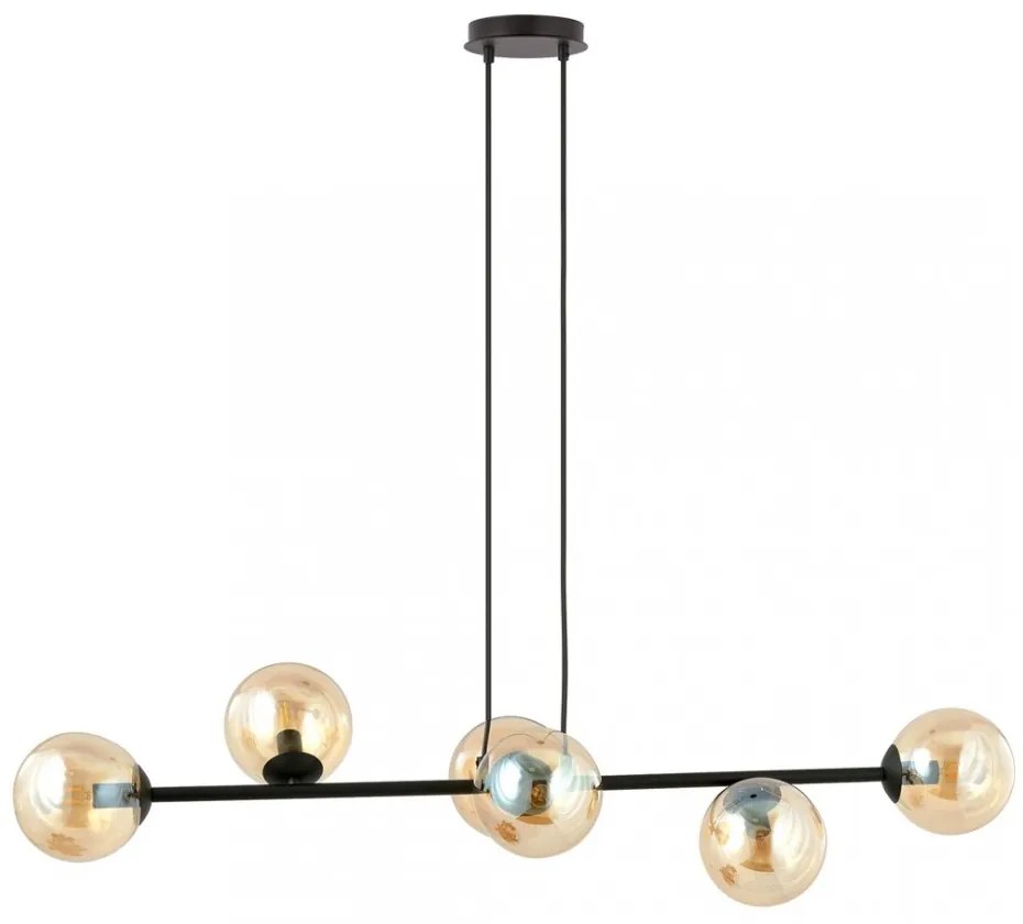 Lampadario a Sospensione in Acciaio e Vetro ROSSI 6 Nero 6xE14 Colore delle Sfere Ambrate