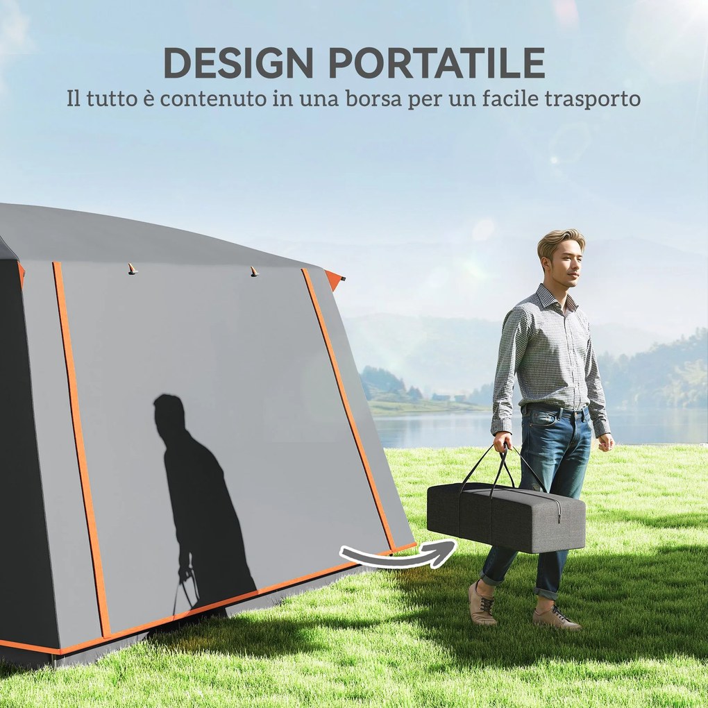 Tenda da Campeggio Impermeabile e UPF 30+ 430x305x195 cm per 4-6 Persone con 2 Stanze Grigio...