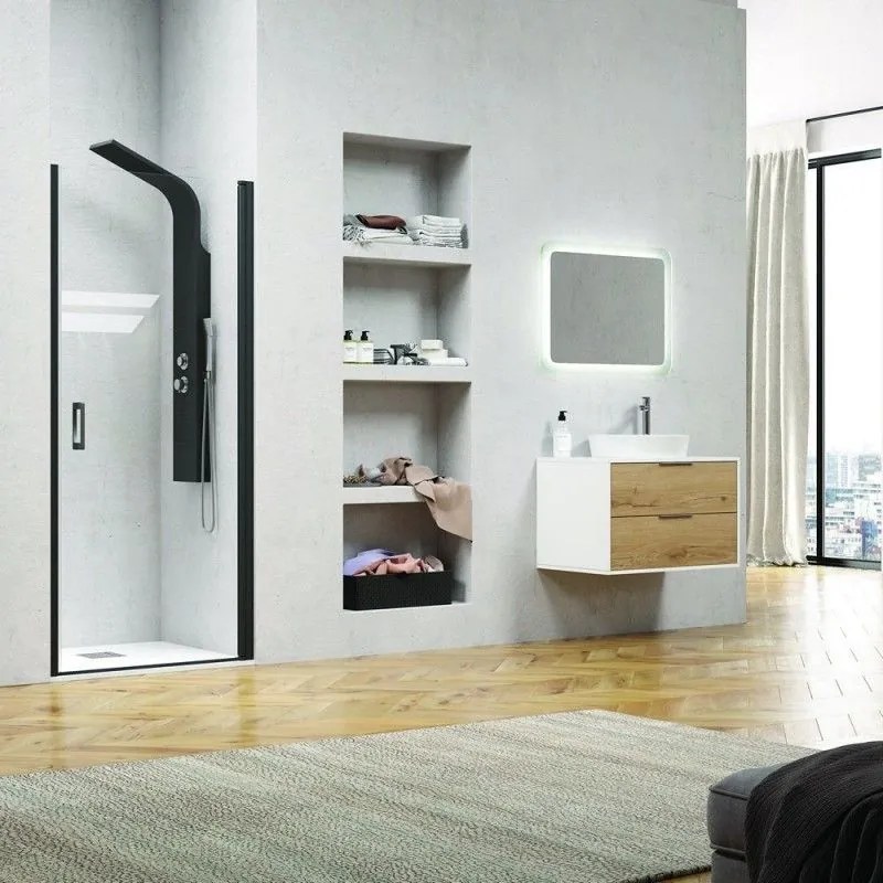 Kamalu - porta doccia 80cm con telaio nero vetro trasparente nico-c3000