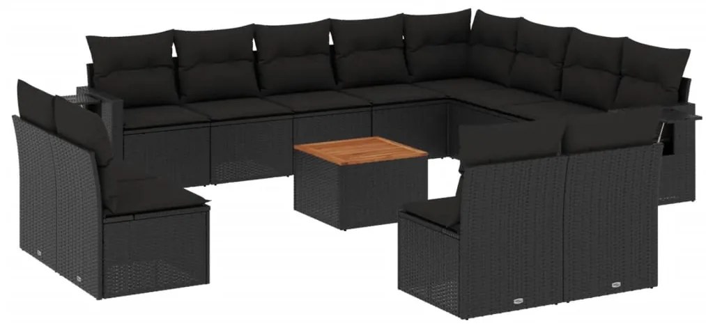 Set Divani da Giardino 13pz con Cuscini Nero in Polyrattan