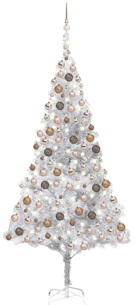 Albero di Natale Preilluminato con Palline Argento in PET, Albero di Natale Preilluminato con Palline Argento 240 cm PET II