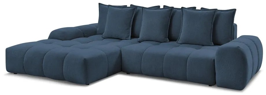 Divano angolare blu scuro allungabile e con contenitore (penisola a sinistra/chaise lounge) con rivestimento in ciniglia Everest – Bobochic Paris