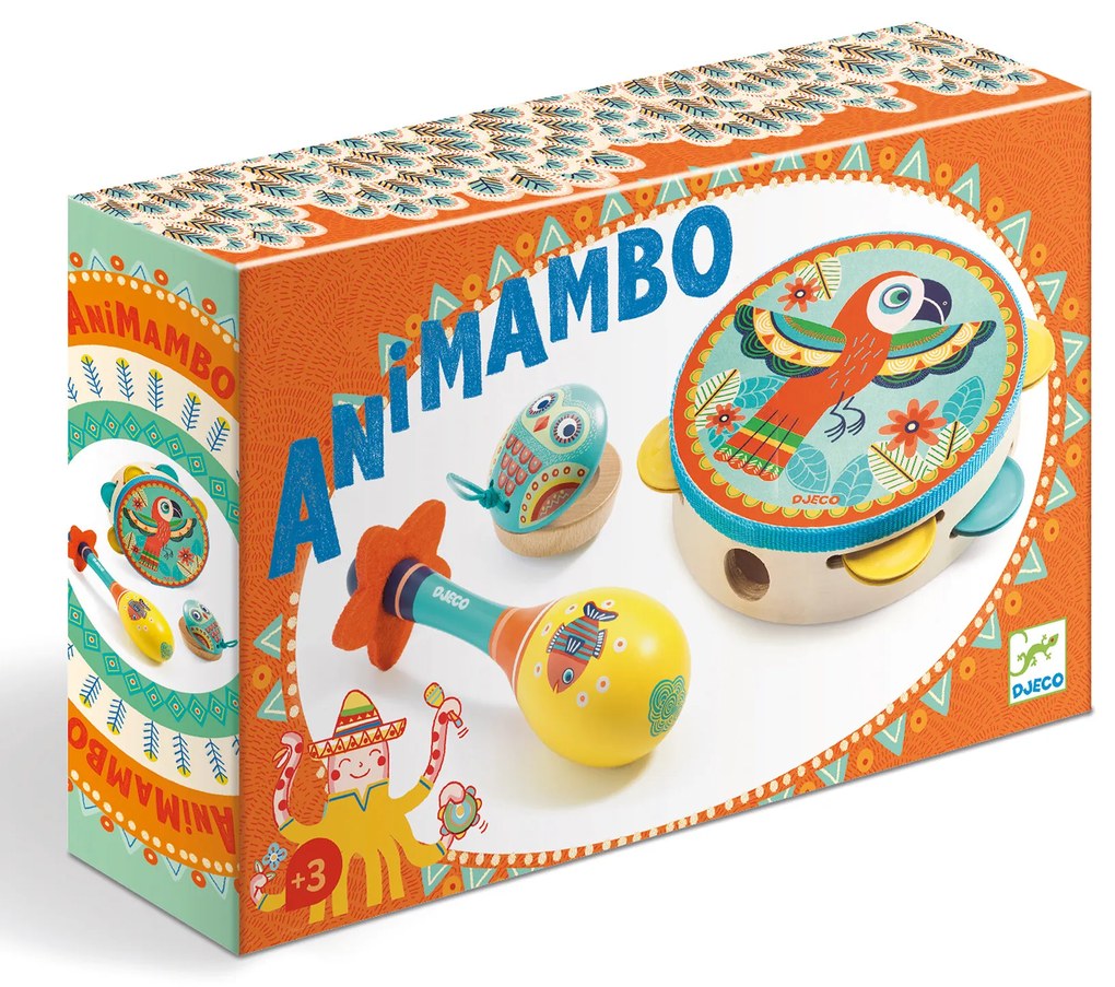 Animambo set - un tamburello, una maraca e una nacchera