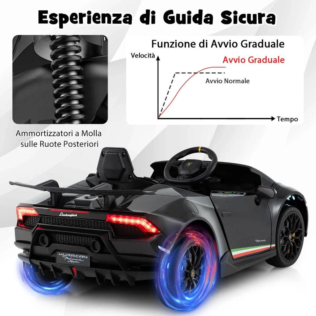 Costway Auto elettrica 12V con telecomando luci LED musica clacson e sospensioni a molla, Auto sportiva a batteria 3 Colori