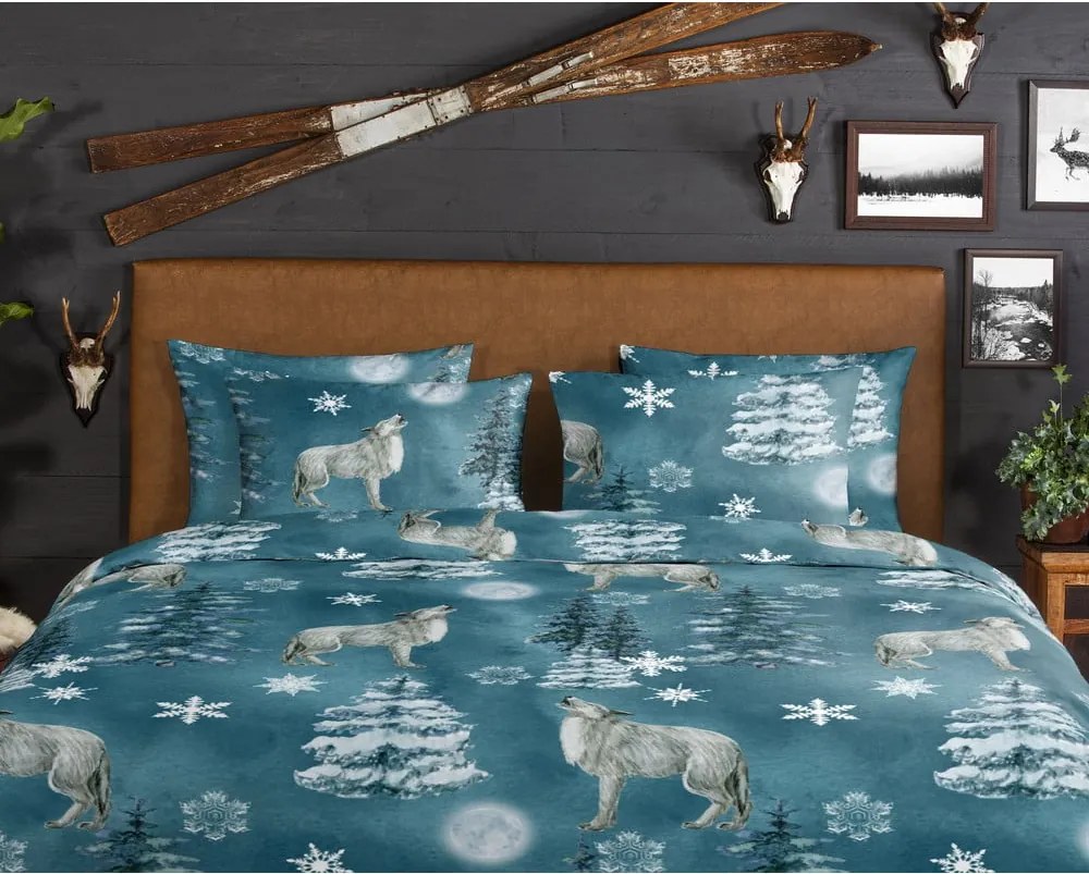 Set lenzuola letto matrimoniale in flanella verde 200x220 cm Midnight - Good Morning