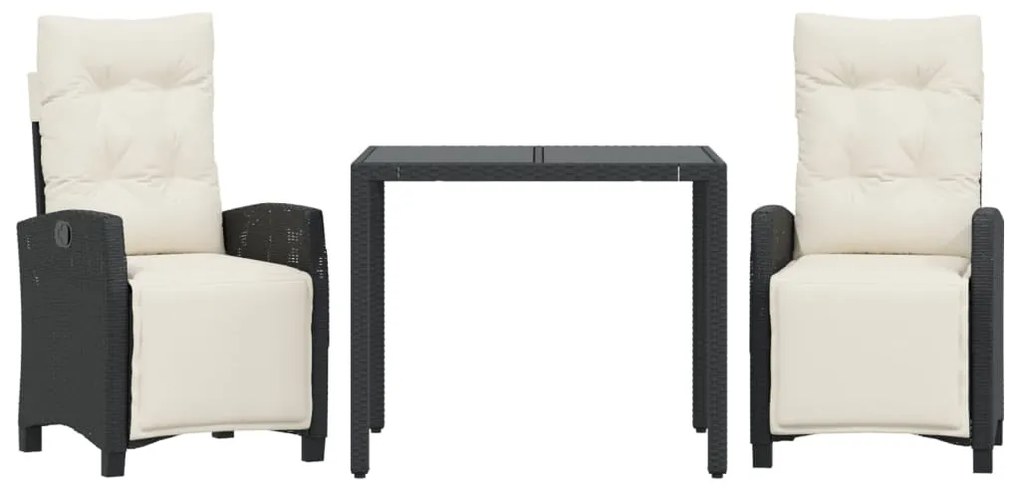 Set da pranzo da giardino 3 pz con cuscini nero in polyrattan