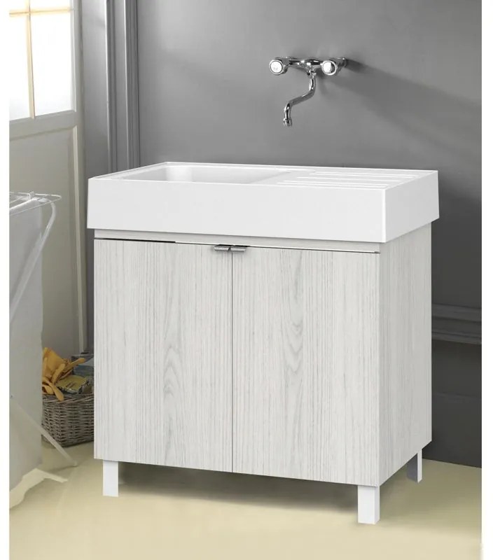 Mobile lavanderia con lavabo incluso Exe in abs olmo perla P 50 x L 80 x H 65 cm