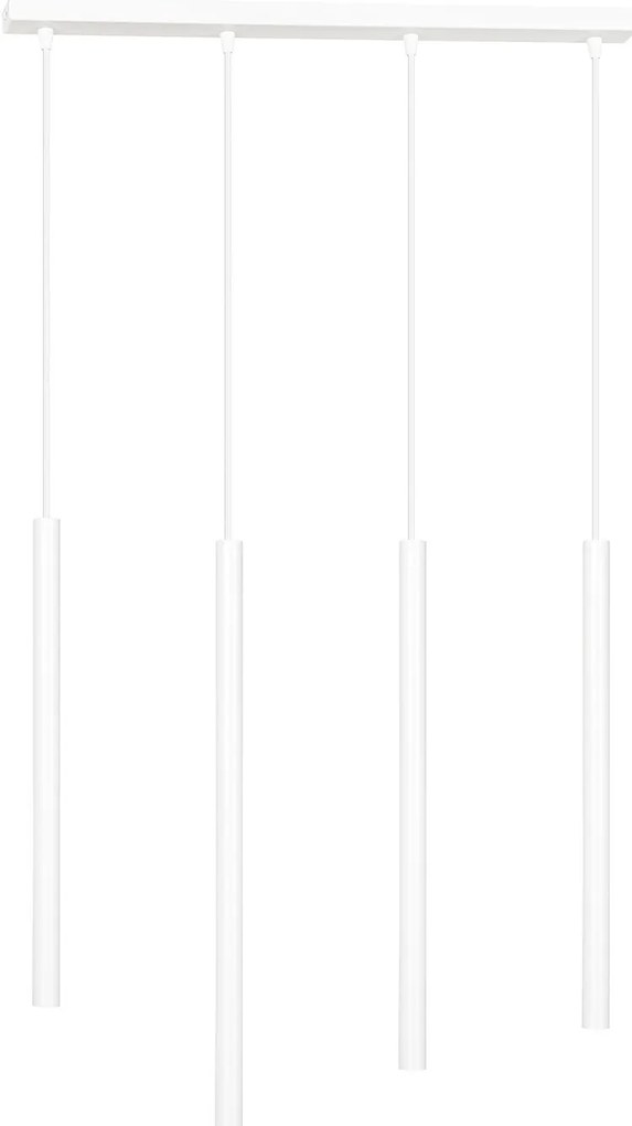 Lampadario 4 Luci Moderno Shu Acciaio Bianco E Paralumi A Cilindri Sottili