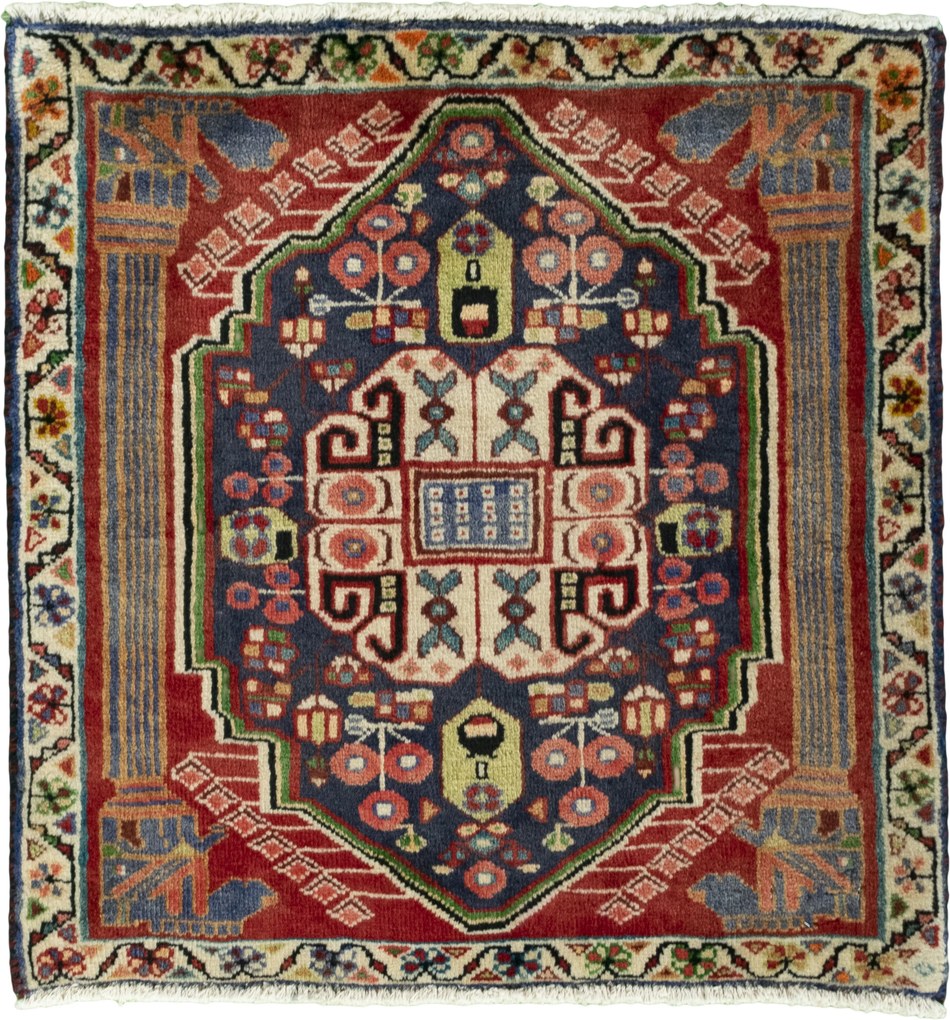 Shiraz Tappeto 60x60 Blu (Iran) Annodato A Mano