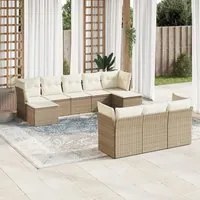 Set Divano da Giardino 10 pz con Cuscini Beige in Polyrattan 3250167