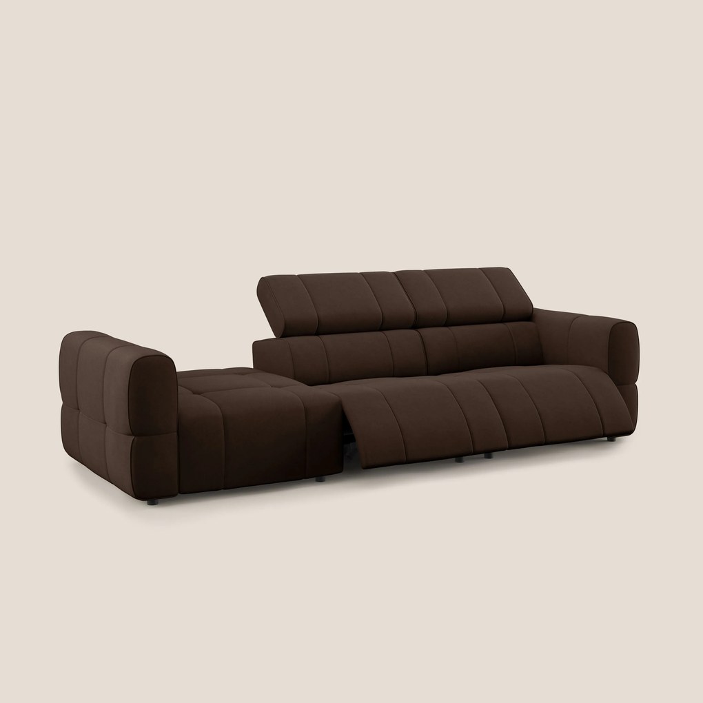 Giotto Divano con terminale e opzione relax elettrico in microfibra effetto velluto impermeabile T09 marrone
