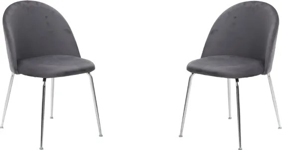 Sedia da pranzo in velluto Grigio Scuro con gambe in metallo Cromo - PARIS 2 sedie