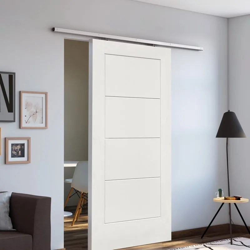 Porta scorrevole Bent in alluminio bianco, L 93 x H 215 cm, con binario Belem Reversibile