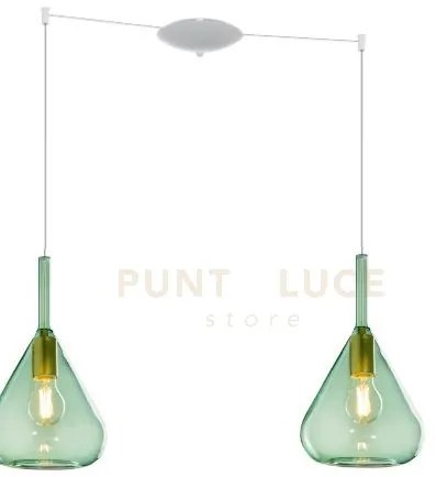 Sospensione bianco 2 luci spostabile vetri verde 1177bi-s2 s-ve