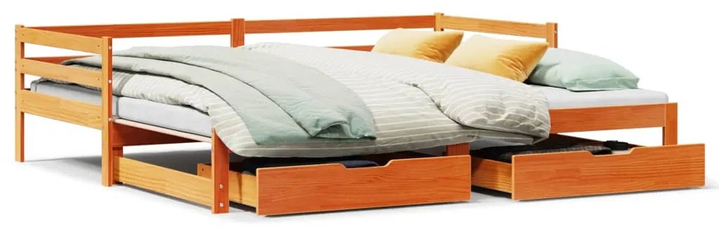 Dormeuse Letto Estraibile E Cassetti Marrone Cera 90x200cm Pino /