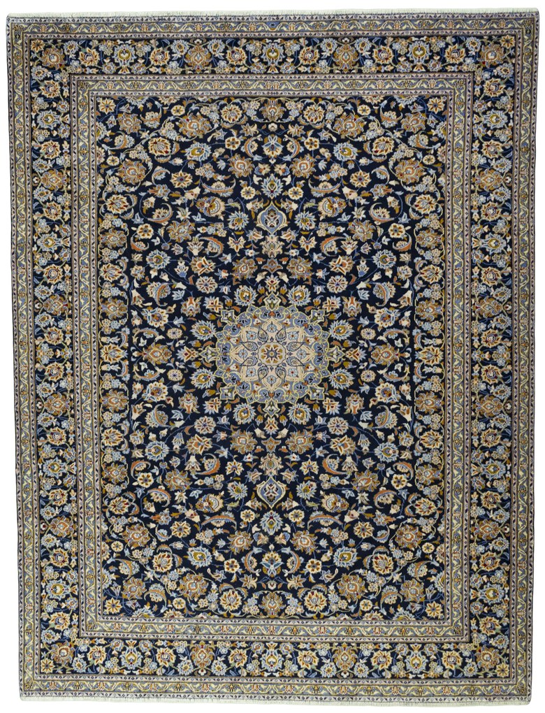 Kashan Tappeto 300 x 400 Blu (Iran) Annodato A Mano