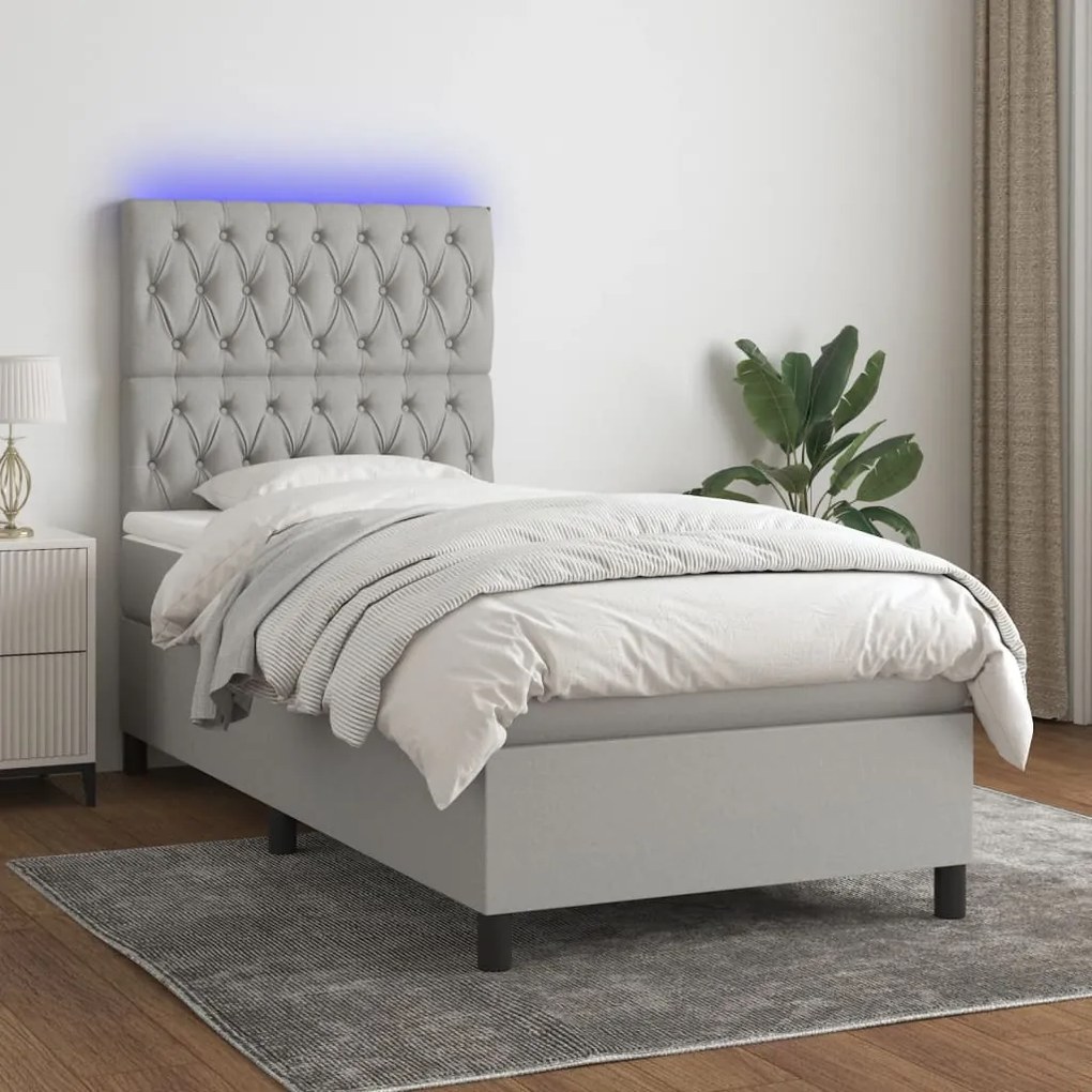 Letto A Molle Materasso E Led Grigio Chiaro 90x190 Cm Tessuto /