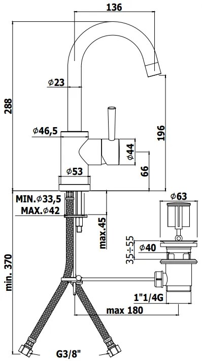 Paffoni Birillo Bi077 Miscelatore lavabo Monocomando Canna ad ombrello Orientabile E Scarico Automatico Cromo