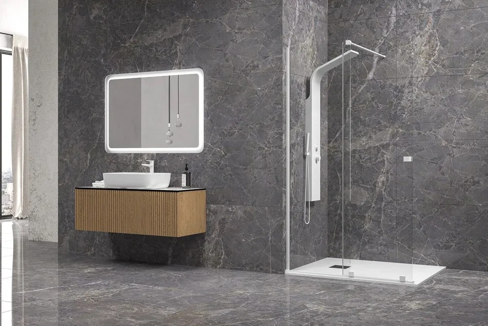 Parete walk-in con anta scorrevole 160 cm profilo bianco | KNM4000W-B - KAMALU