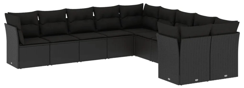 Set Divani da Giardino 10pz con Cuscini in Polyrattan Nero