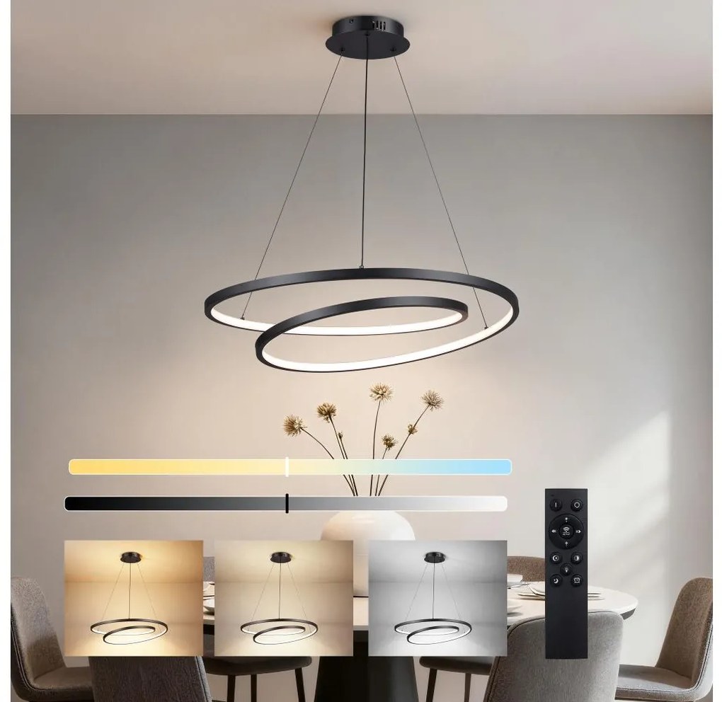 Brilagi-LED Lampadario dimmerabile sospeso su cavo TWISTER LED/75W/230V Ø 70 cm nero + telecomando