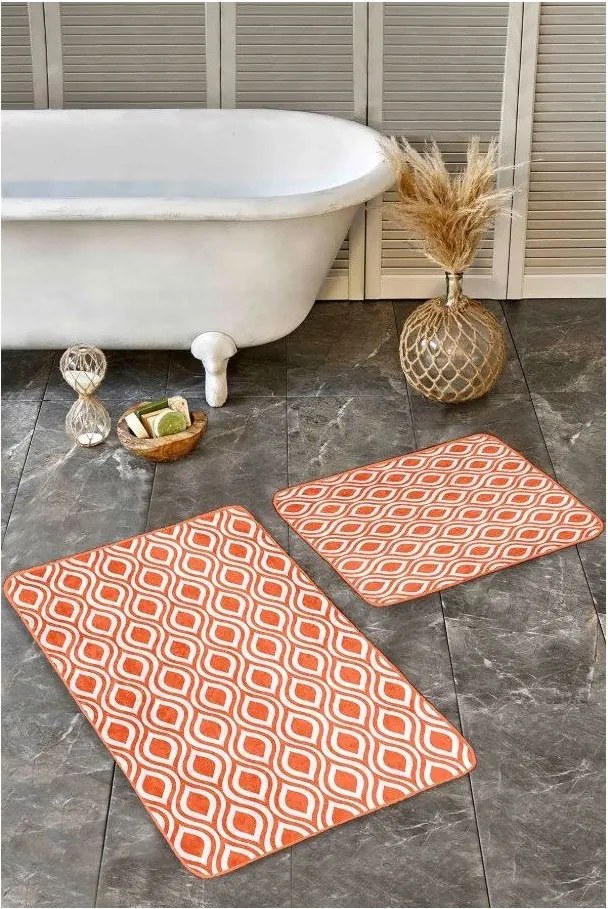Set di tappetini per il bagno arancioni in velluto 2 pz 60x100 cm – Mila Home