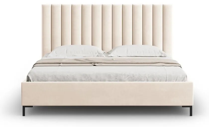 Letto matrimoniale imbottito beige con contenitore con griglia 140x200 cm Casey - Mazzini Beds