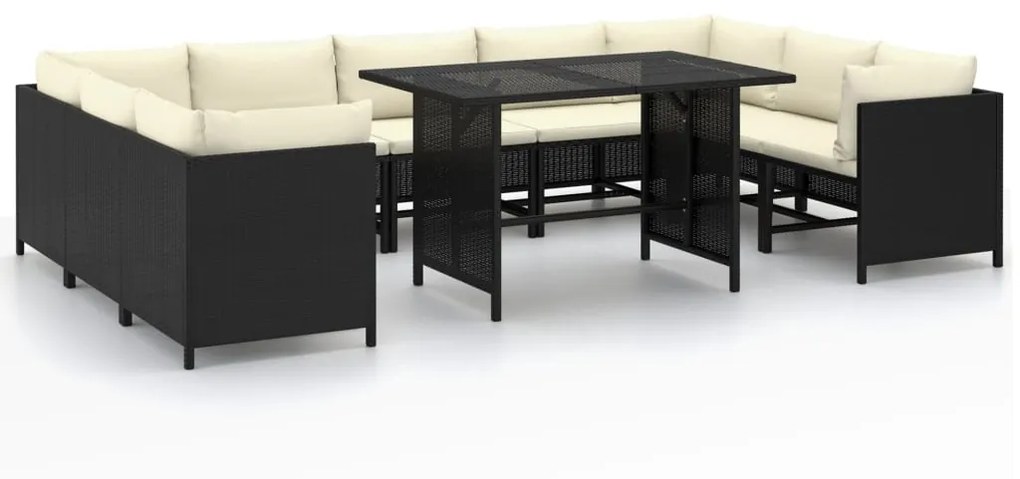 Set divani da giardino 10 pz con cuscini in polyrattan nero