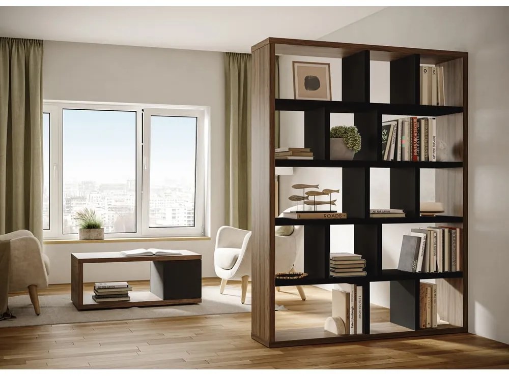 Libreria marrone-nera in noce 150x198 cm Berlin - TemaHome