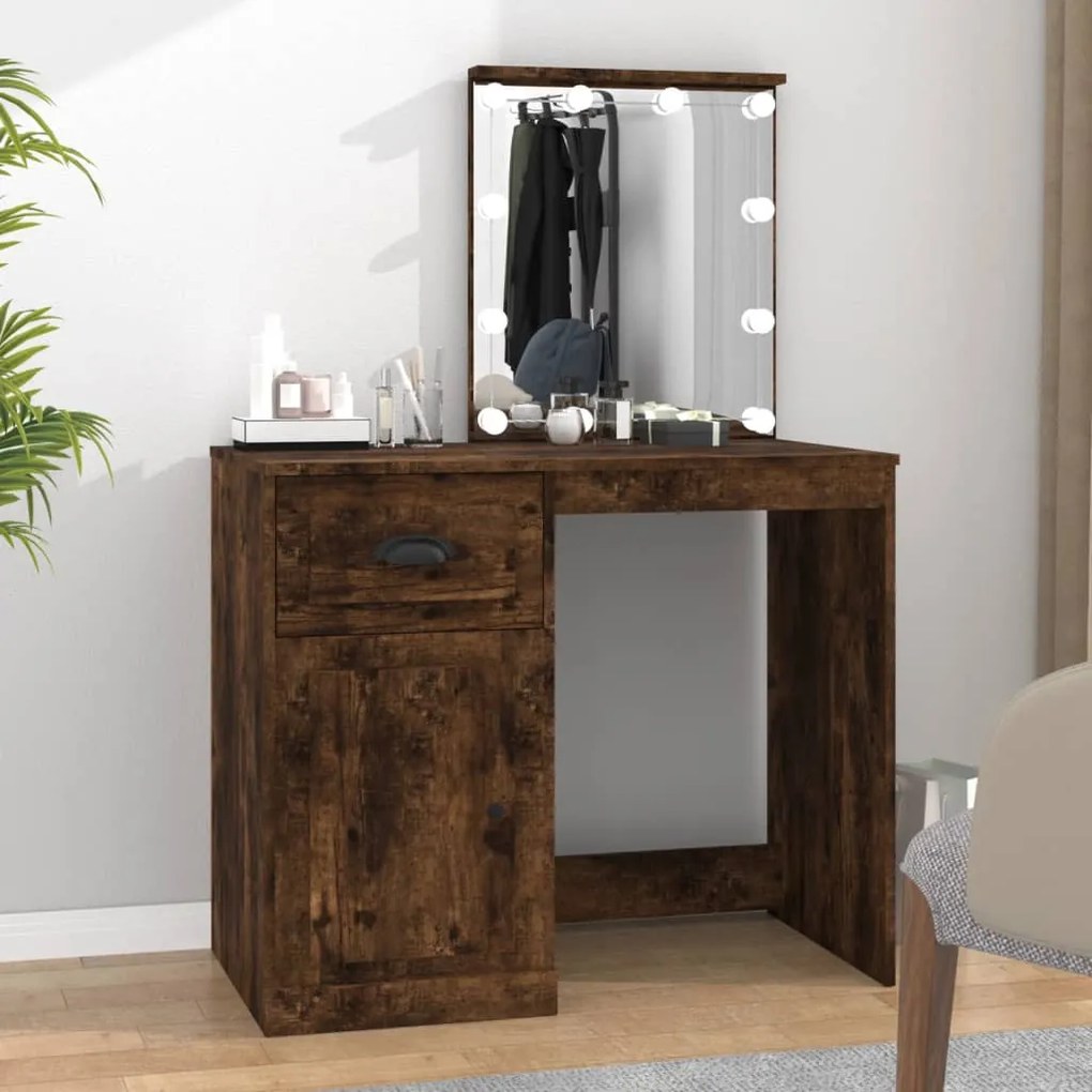 Toeletta con led rovere fumo 90x50x132,5cm legno multistrato