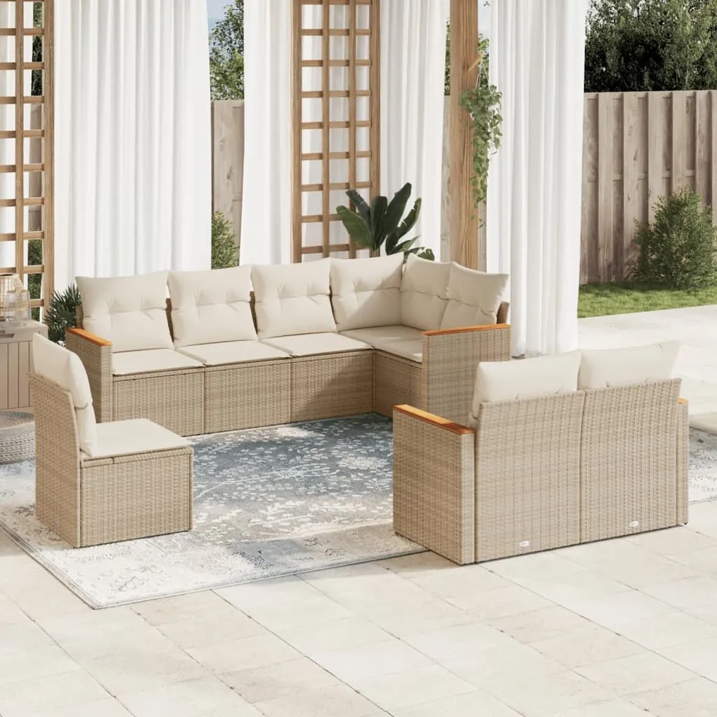 Set divano da giardino 8 pz con cuscini beige in polyrattan