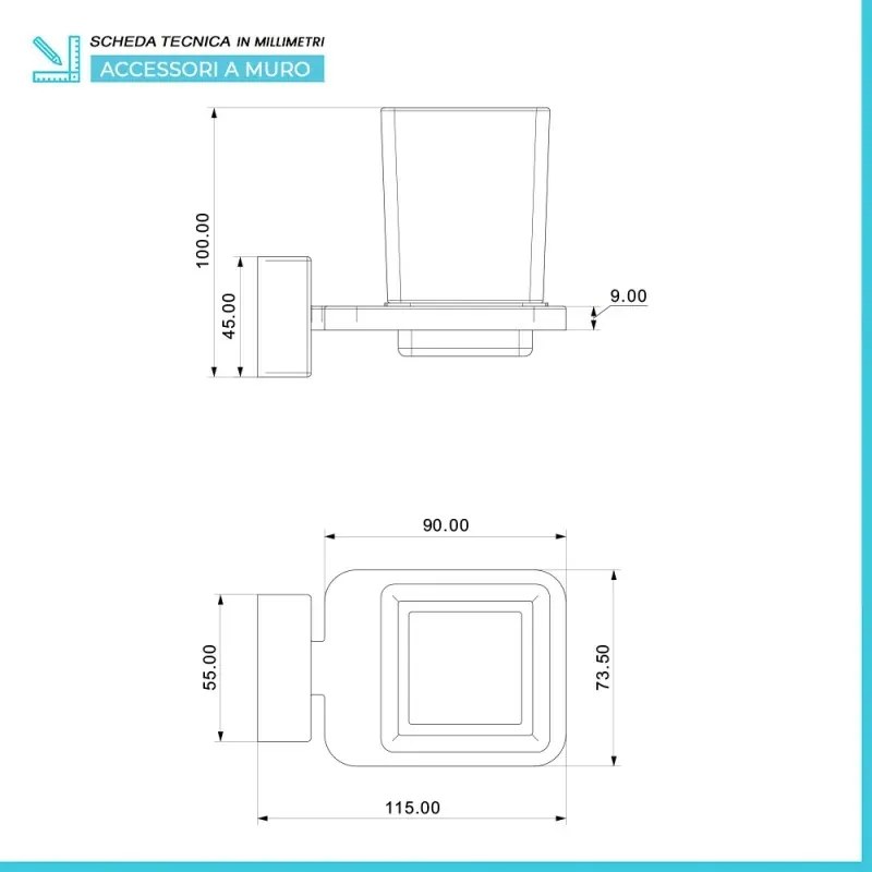 Set accessori a muro 3 pezzi in acciaio cromato e viti incluse Velvet