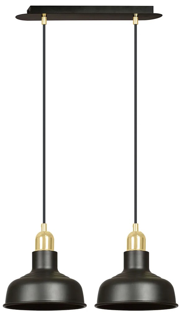 Lampadario Industrial 2 Luci Kubera In Acciaio Nero Con Elementi In Oro