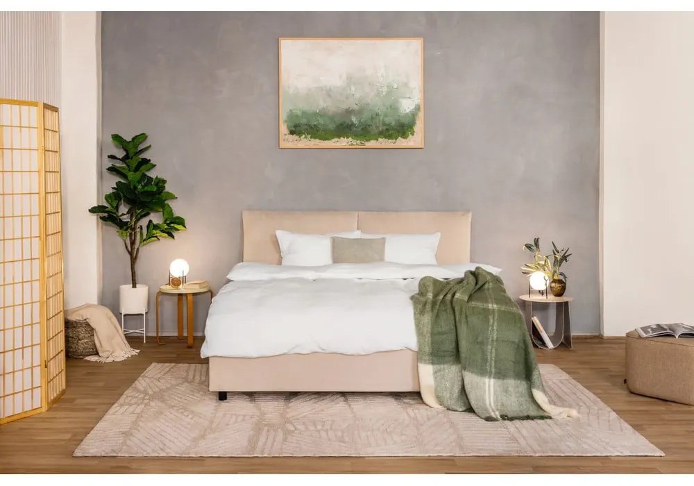 Letto matrimoniale imbottito beige con contenitore e rete inclusi 180x200 cm Myra Pillow – Bonami Selection
