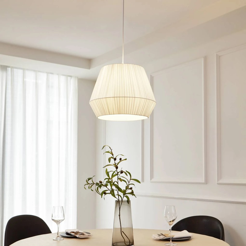 Lampada a sospensione Lindby Vitore, Ø 40 cm, tessuto, bianco