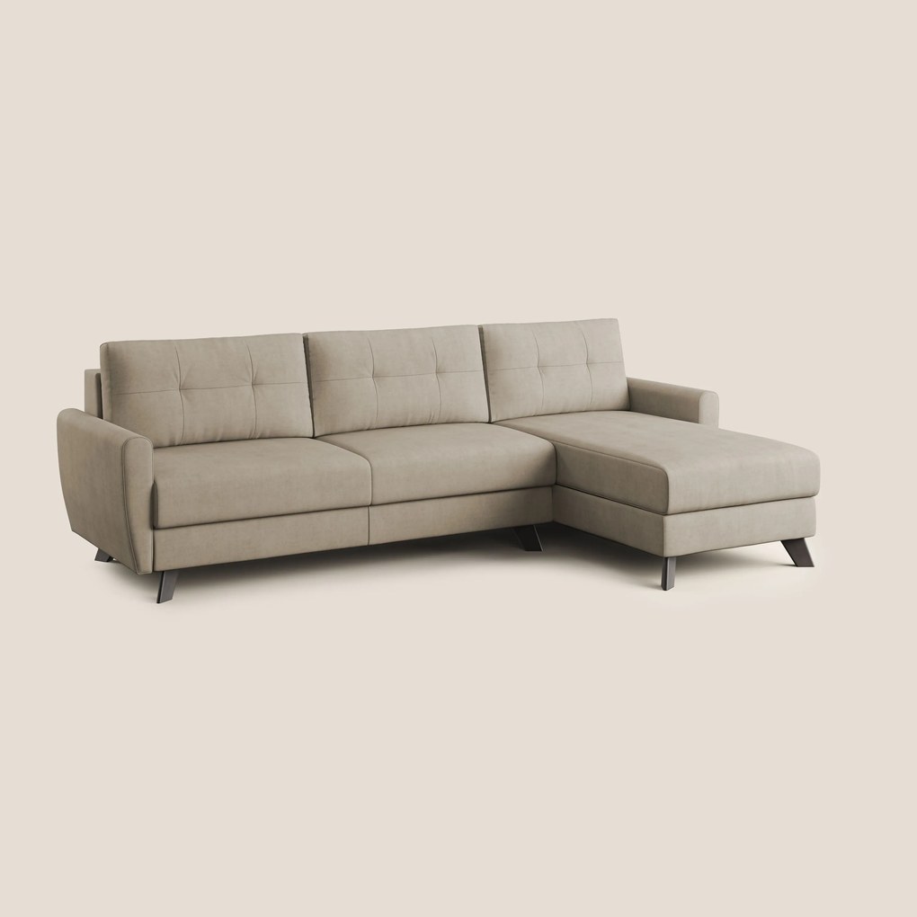 Callisto Divano letto angolare con penisola in tessuto morbido impermeabile T02 beige