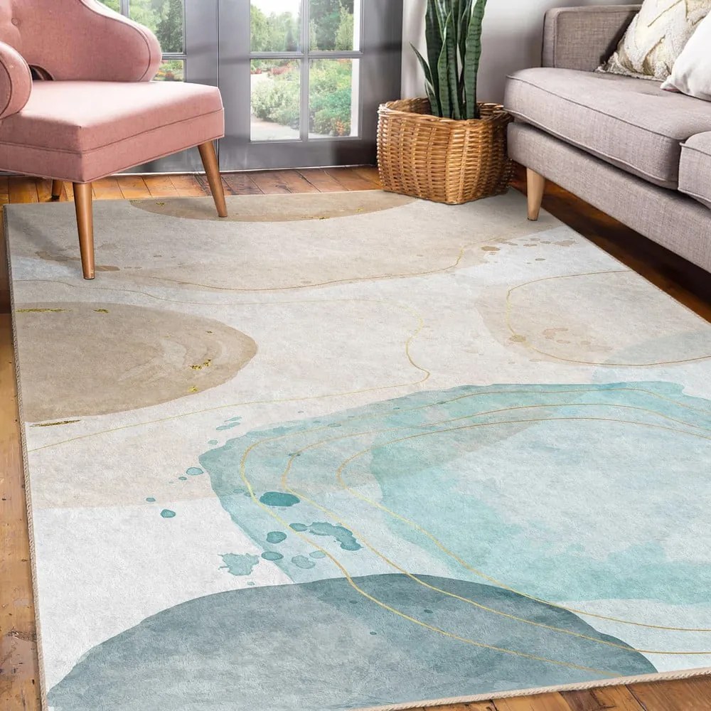 Passatoia color crema/turchese lavabile 80x200 cm Puddle – Mila Home