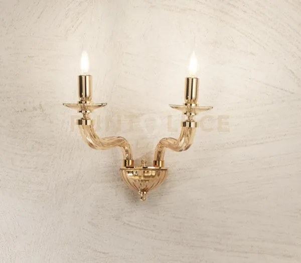 Applique villa 2 luci trasparente e oro  attacco e14