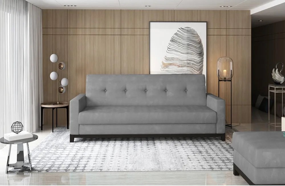 Divano grigio chiaro allungabile/con contenitore e rivestimento in velluto 216 cm Selene – ELTAP