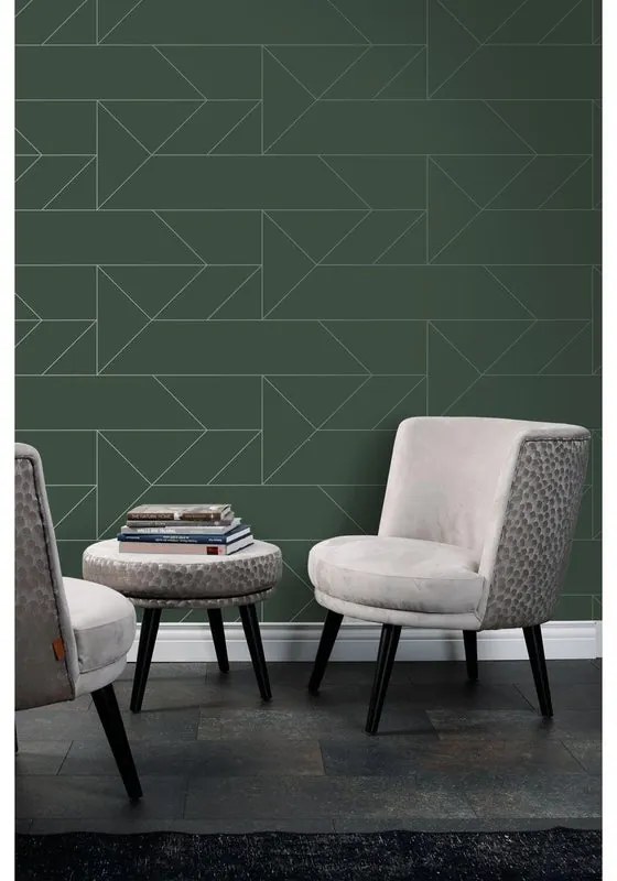 Carta da parati Geometrie verde scuro, 53 cm x 10.05 m